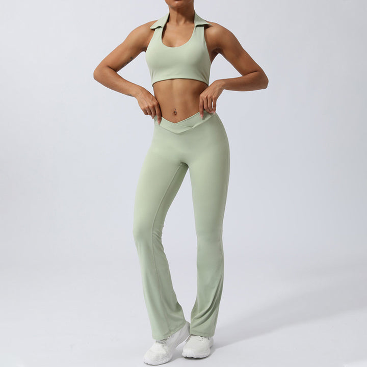 Buddha Stones 2点セット ワークアウト ノースリーブ バックレス トップ ショーツ フレアパンツ スポーツ フィットネス ヨガ 衣装セット - image 21