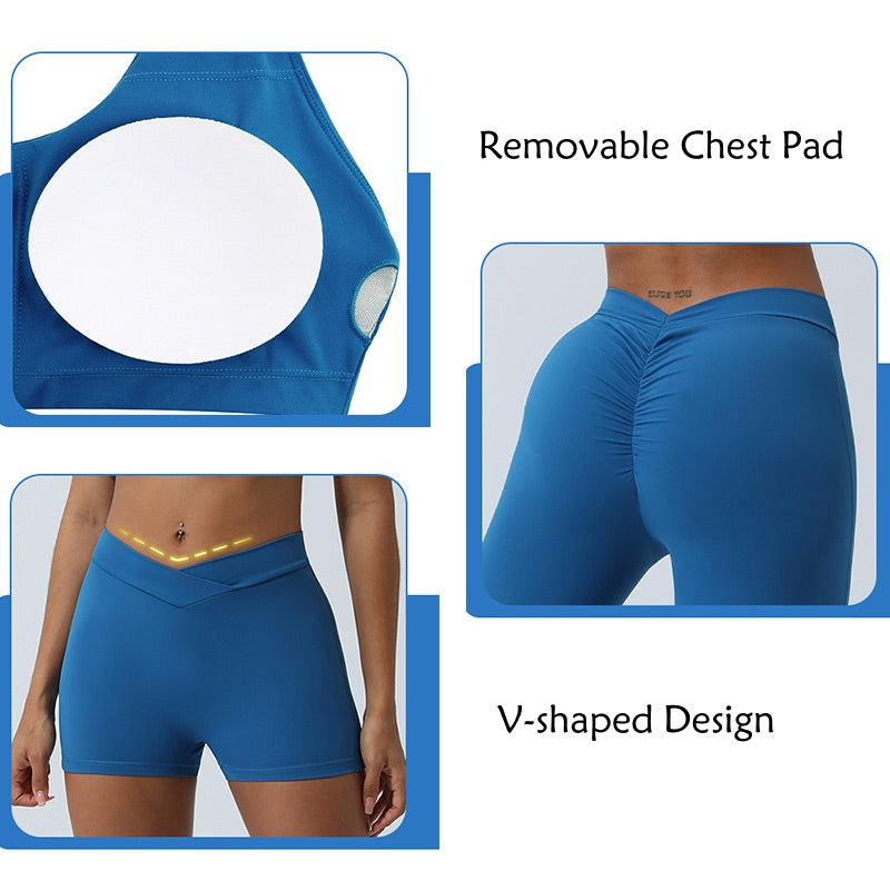 Buddha Stones 2点セット ワークアウト ノースリーブ バックレス トップ ショーツ フレアパンツ スポーツ フィットネス ヨガ 衣装セット - image 6