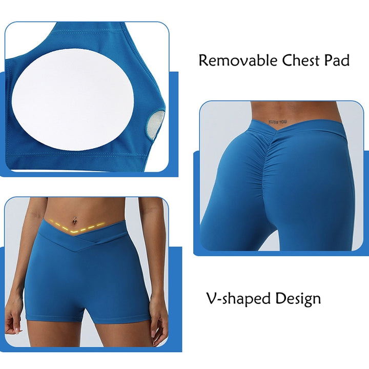 Buddha Stones 2点セット ワークアウト ノースリーブ バックレス トップ ショーツ フレアパンツ スポーツ フィットネス ヨガ 衣装セット - image 6