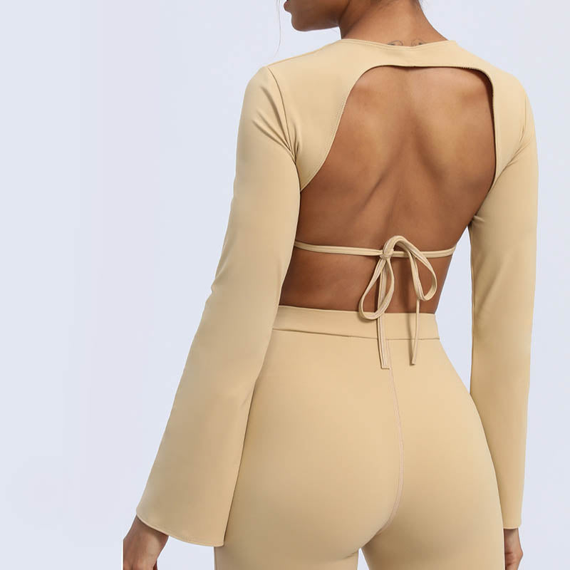 Buddha Stonesロングスリーブ バックレス ストラップ トップブラ フレアパンツ フィットネス ヨガ ウェア - image 25