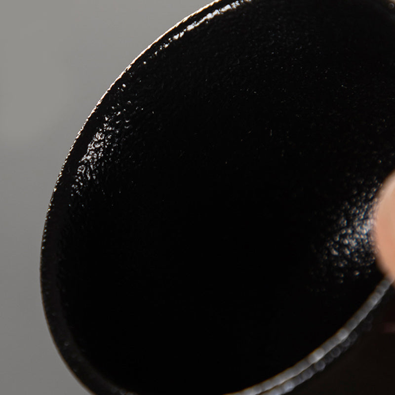 Buddha Stones手描き蓮の花竹菊黒陶器セラミックティーカップカンフーティーカップ95ml