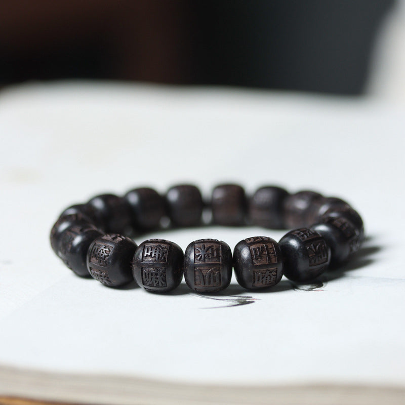 Buddha Stonesチベット黒檀オーム・マニ・パドメ・フム彫刻 バランスブレスレット