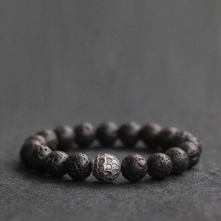 Buddha Stones溶岩石 魚の鱗 ビーズ ヒーリングブレスレット