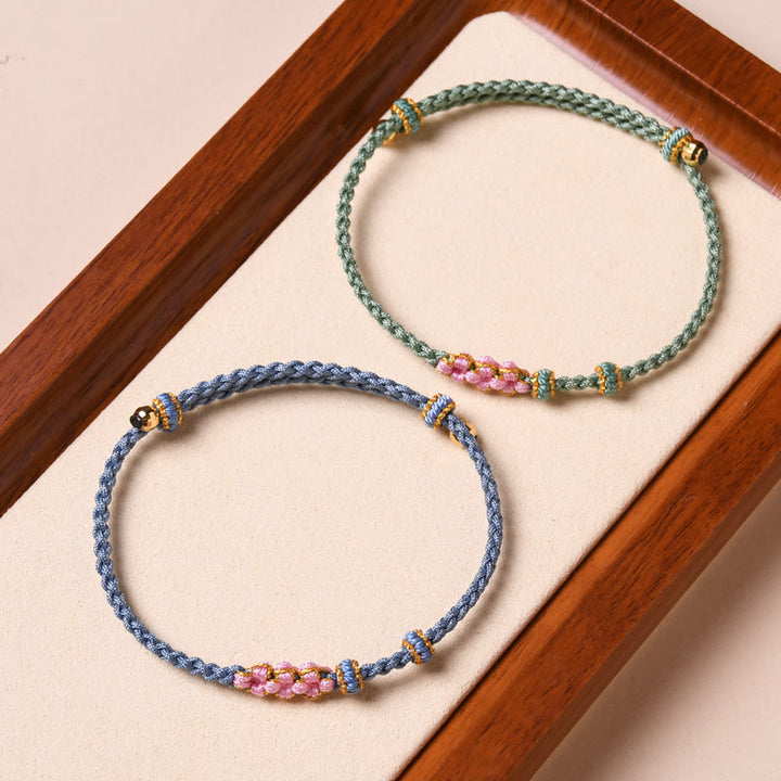 Buddha Stones手作りの桃の花の守護編みロープブレスレット