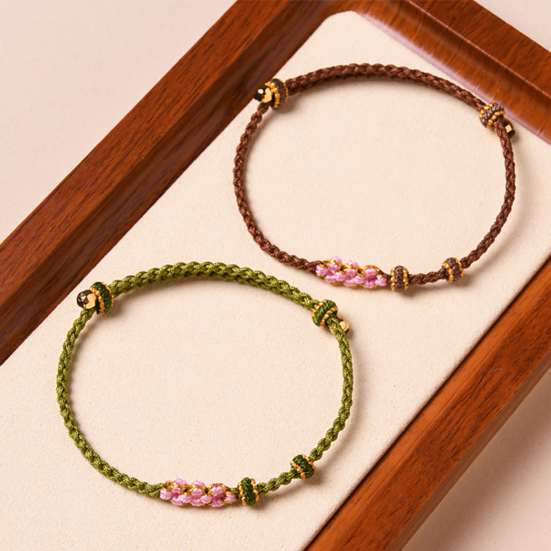 Buddha Stones手作りの桃の花の守護編みロープブレスレット