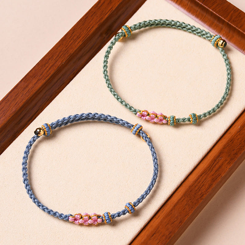 Buddha Stones手作りの桃の花の守護編みロープブレスレット