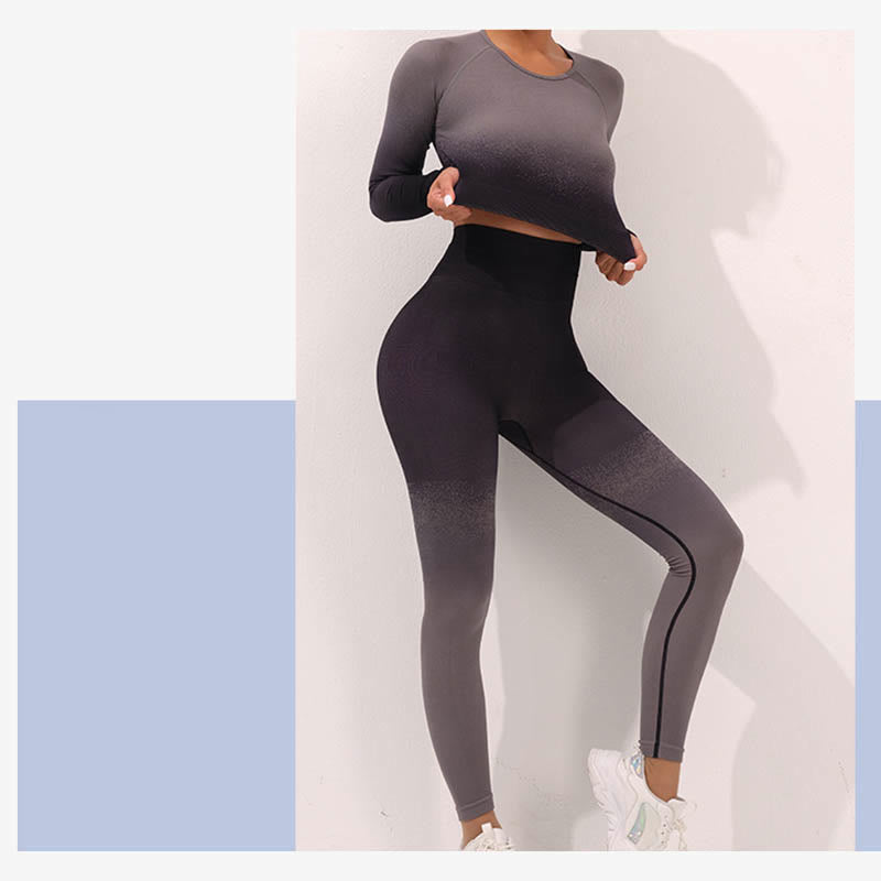 Buddha StonesグラデーションロングスリーブクロップトップTシャツブラレギンスパンツフィットネスヨガウェア - image 18