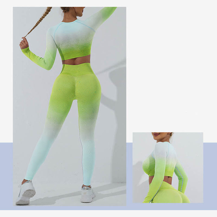 Buddha StonesグラデーションロングスリーブクロップトップTシャツブラレギンスパンツフィットネスヨガウェア - image 40