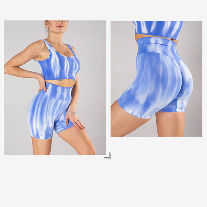 Buddha Stones 2点セット タイダイプリント シームレス クロップトップ ブラショーツ スポーツ フィットネス ジム ヨガ ウェア