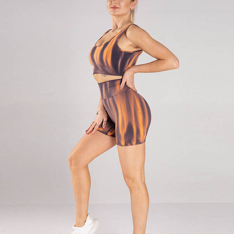 Buddha Stones 2点セット タイダイプリント シームレス クロップトップ ブラショーツ スポーツ フィットネス ジム ヨガ ウェア