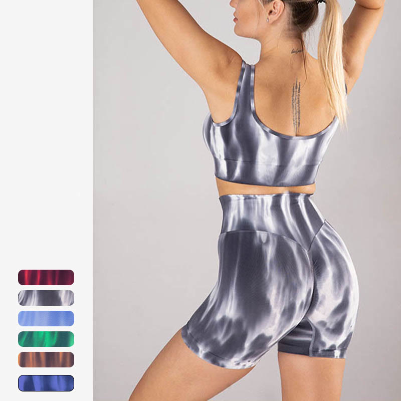 Buddha Stones 2点セット タイダイプリント シームレス クロップトップ ブラショーツ スポーツ フィットネス ジム ヨガ ウェア