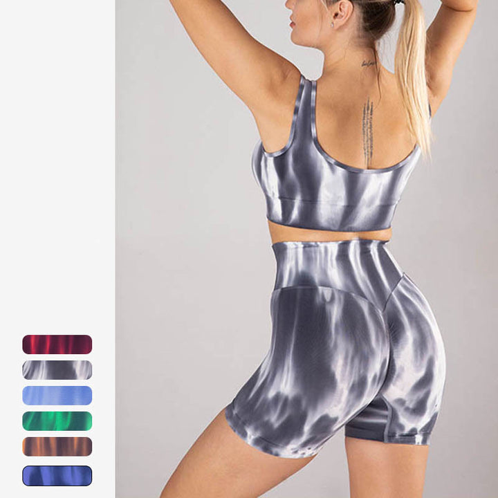 Buddha Stones 2点セット タイダイプリント シームレス クロップトップ ブラショーツ スポーツ フィットネス ジム ヨガ ウェア