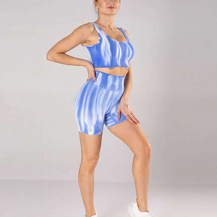 Buddha Stones 2点セット タイダイプリント シームレス クロップトップ ブラショーツ スポーツ フィットネス ジム ヨガ ウェア