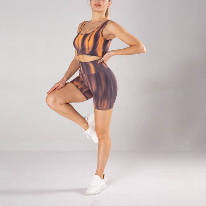 Buddha Stones 2点セット タイダイプリント シームレス クロップトップ ブラショーツ スポーツ フィットネス ジム ヨガ ウェア