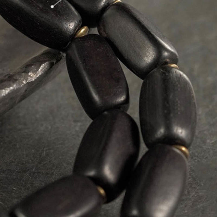 Buddha Stonesチベット 黒檀 木製 Dzi ビーズ 銅製 バランス ダブルラップブレスレット