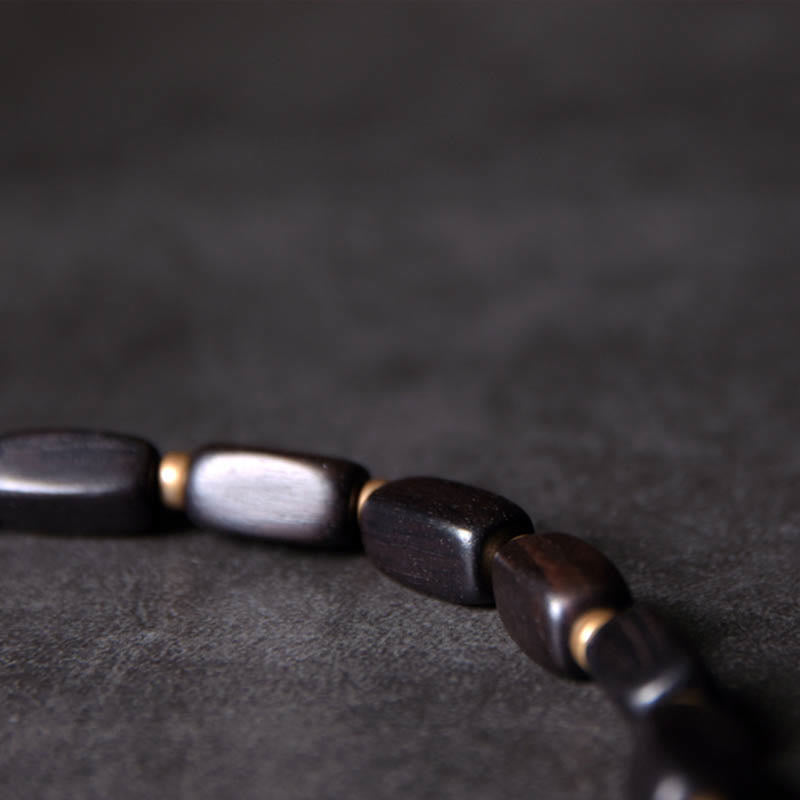 Buddha Stonesチベット 黒檀 木製 Dzi ビーズ 銅製 バランス ダブルラップブレスレット