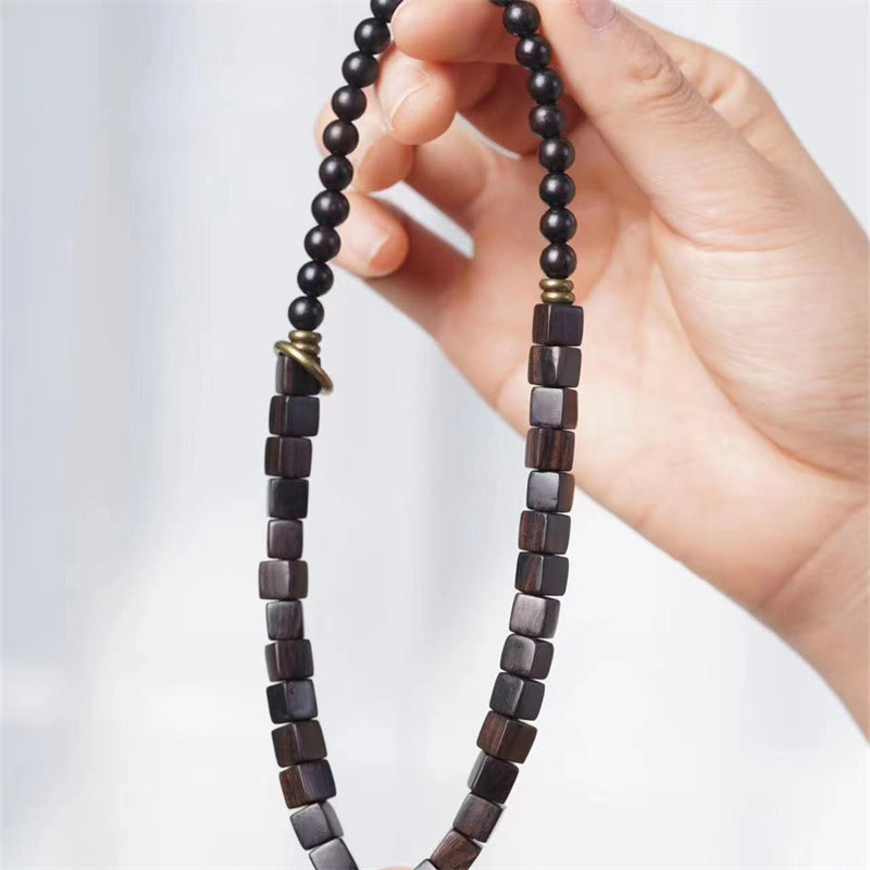 Buddha Stonesチベット黒檀 スクエアビーズ 平和 ダブルラップブレスレット