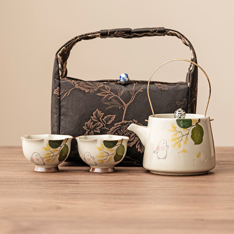 Buddha Stones手描きの小さなキンモクセイウサギの陶器ティーカップカンフーティーカップ40ml