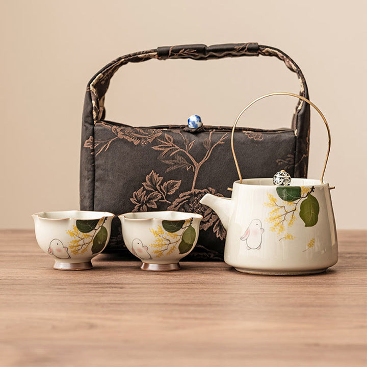 Buddha Stones手描きの小さなキンモクセイウサギの陶器ティーカップカンフーティーカップ40ml