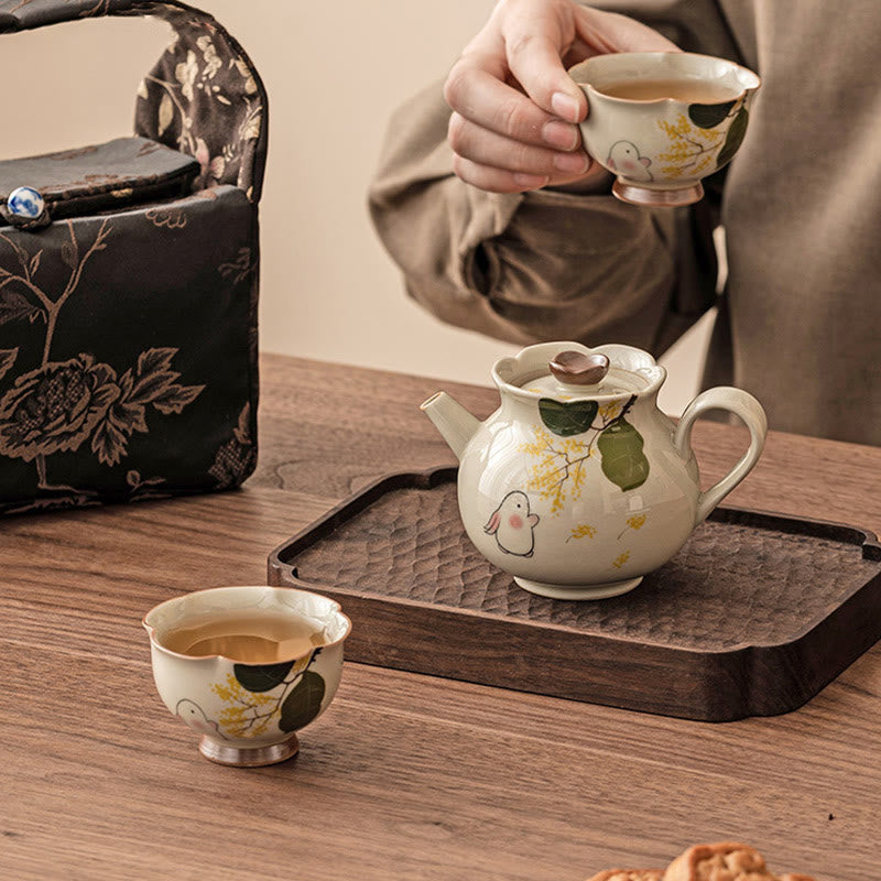 Buddha Stones手描きの小さなキンモクセイウサギの陶器ティーカップカンフーティーカップ40ml