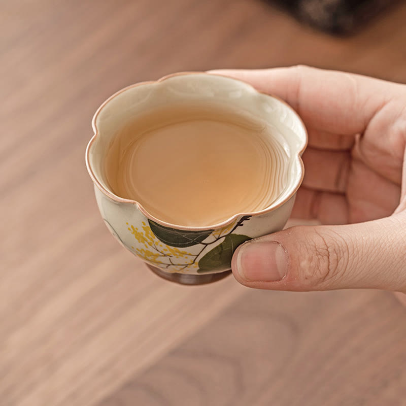 Buddha Stones手描きの小さなキンモクセイウサギの陶器ティーカップカンフーティーカップ40ml