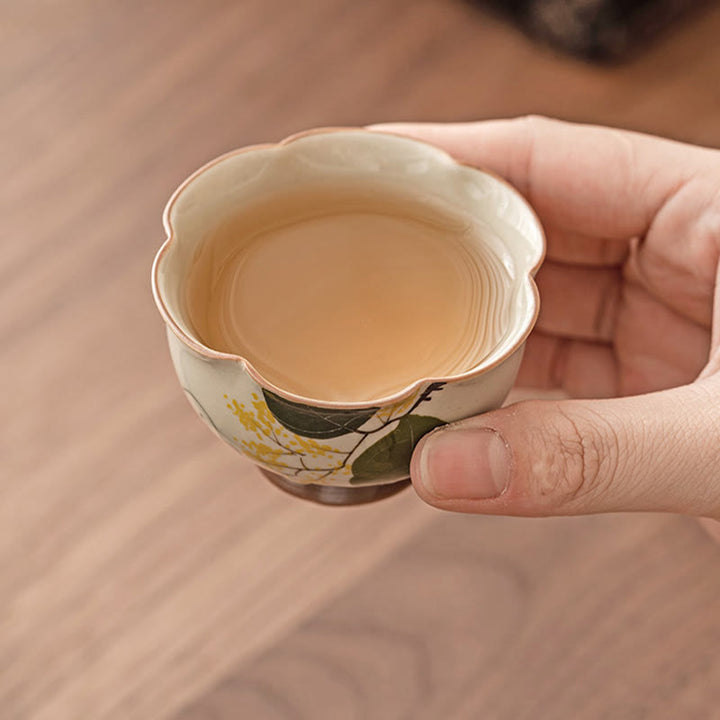 Buddha Stones手描きの小さなキンモクセイウサギの陶器ティーカップカンフーティーカップ40ml