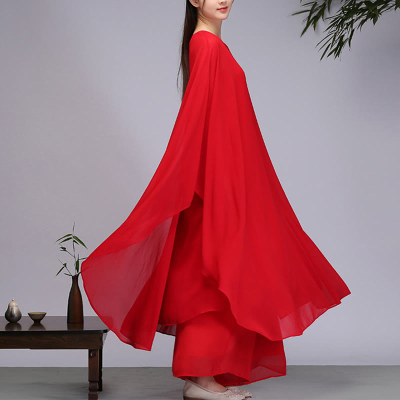 Buddha Stonesのシンプルな柄のミディドレス、ワイドレッグパンツ、瞑想、スピリチュアル、禅の練習、ヨガ、ダンスウェア - 赤 - 2点(ドレス&パンツ) - US8-10,UK/AU12-14,EU40-42 (2XL) - image 10