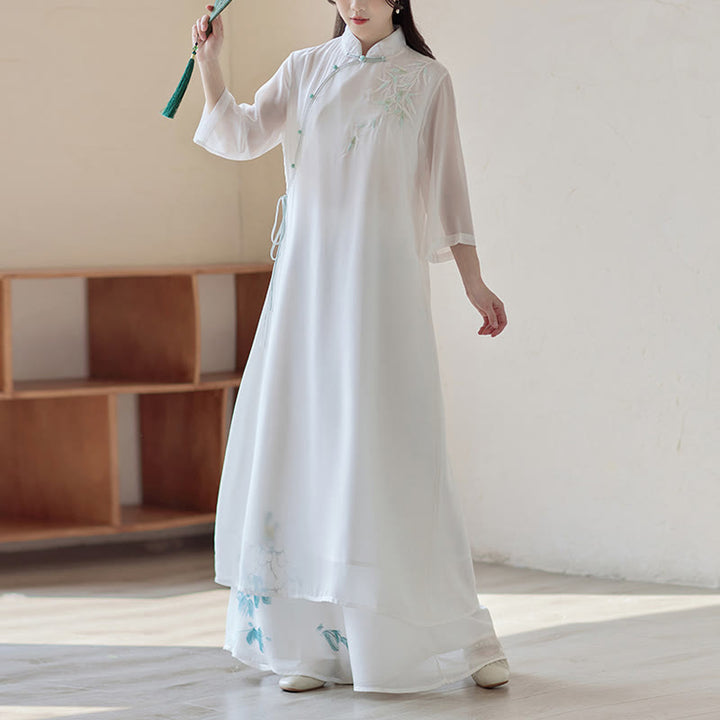 Buddha Stonesの竹製チャイナドレス ミディドレス ワイドレッグパンツ 瞑想 スピリチュアル 禅 練習着 - image 1