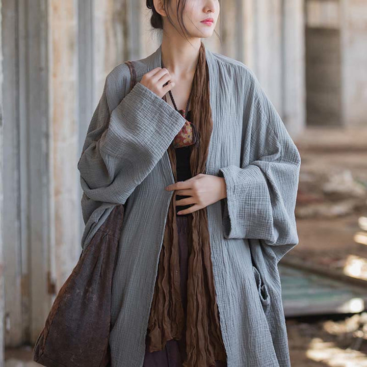 Buddha Stonesの無地デザイン長袖コート 禅瞑想 オープンフロントトップ コットンジャケット - image 19