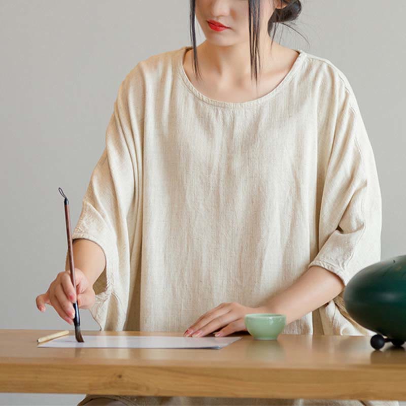 Buddha Stones無地 七分袖 トップス ルーズTシャツ - image 5