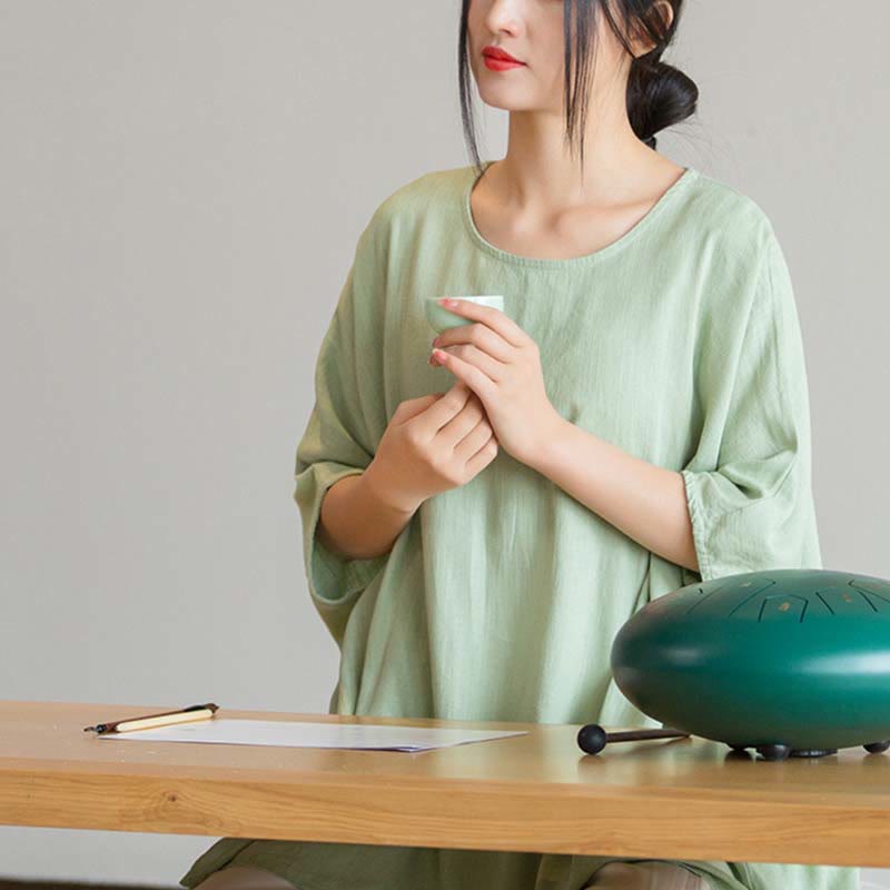 Buddha Stones無地 七分袖 トップス ルーズTシャツ - image 13