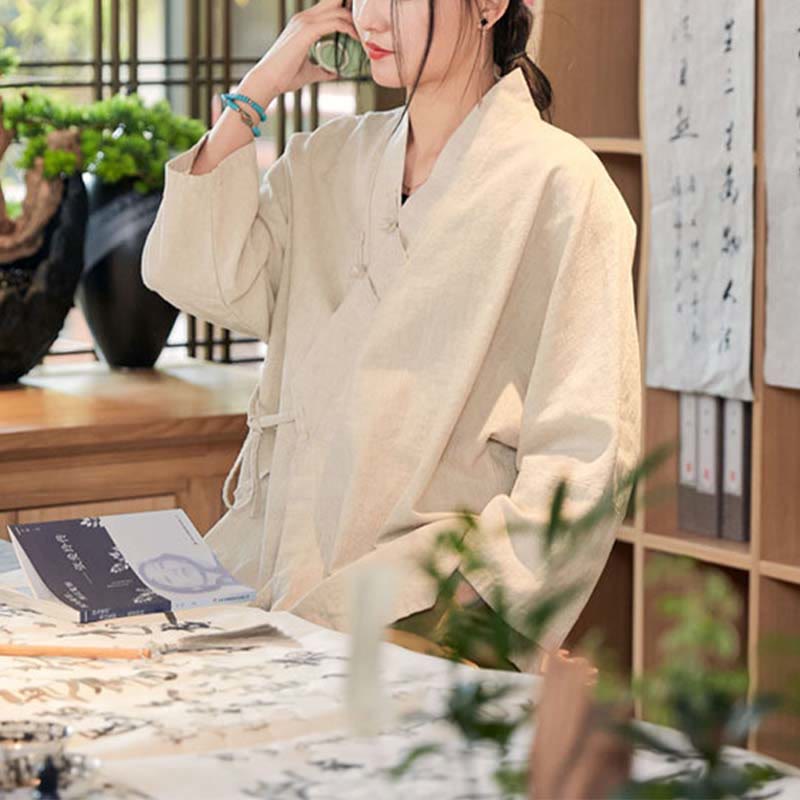 Buddha Stonesカエルボタン漢服デザイン長袖コート禅瞑想オープンフロントトップジャケット - image 20