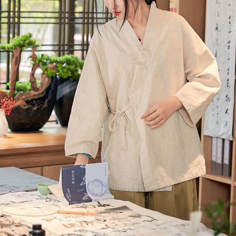 Buddha Stonesカエルボタン漢服デザイン長袖コート禅瞑想オープンフロントトップジャケット - image 19