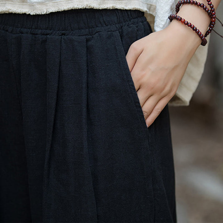 Buddha Stonesレトロ ワイドレッグパンツ カジュアル レディース ヨガパンツ ポケット付き