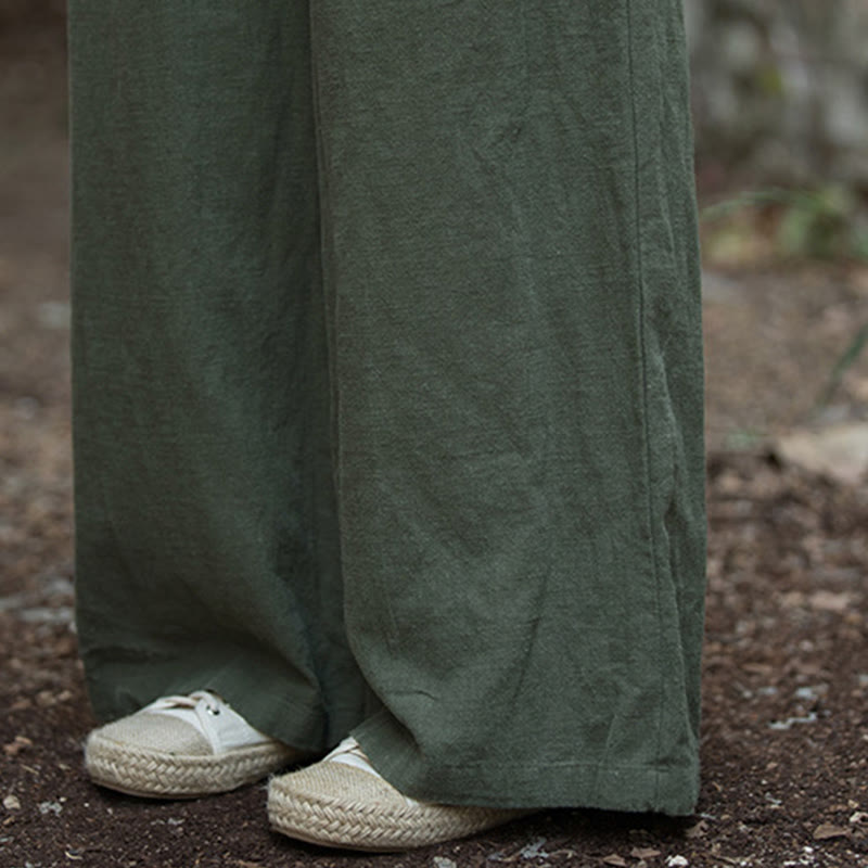 Buddha Stonesレトロ ワイドレッグパンツ カジュアル レディース ヨガパンツ ポケット付き