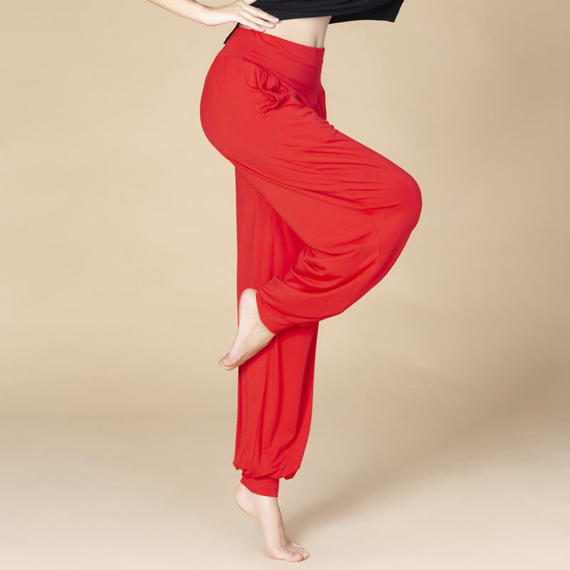 Buddha Stones無地 モダール ヨガ ダンス ハイウエスト ハーレムパンツ ポケット付き - 赤 - US14、 UK/AU18、 EU46 (3XL) - image 4