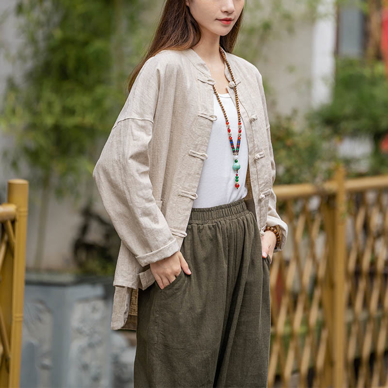 Buddha Stonesカエルボタンデザインシャツ 太極拳瞑想用トップス ラミーリネンジャケット