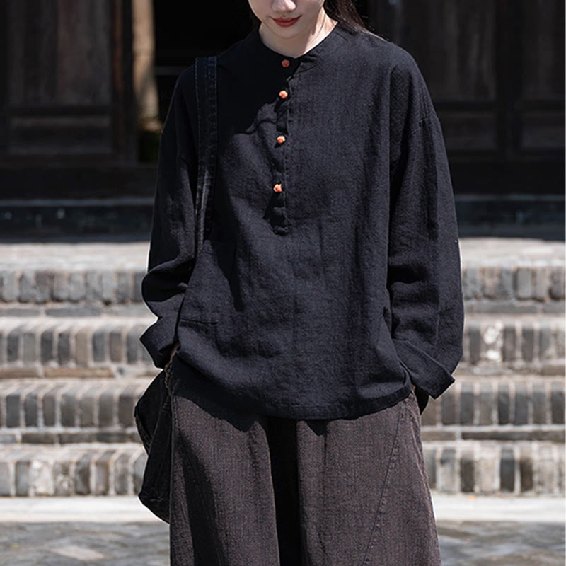 Buddha Stones無地 ルーズボタンブラウス 長袖シャツ トップス - image 29