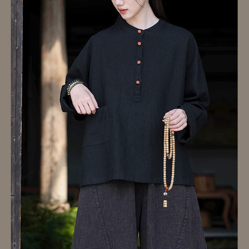 Buddha Stones無地 ルーズボタンブラウス 長袖シャツ トップス - image 33