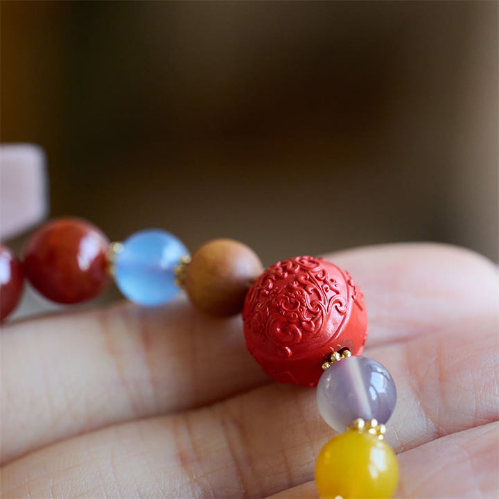 Buddha Stones天然赤瑪瑙 平和のお守り 福の字 龍の尾 自信のチャームブレスレット