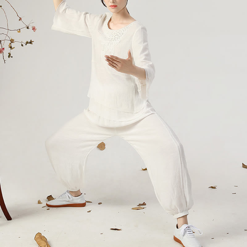 Buddha Stones 2点セット 長袖 カエルボタン 瞑想 祈り 禅 練習 太極拳 ユニフォーム 衣類 レディース セット