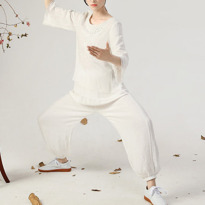 Buddha Stones 2点セット 長袖 カエルボタン 瞑想 祈り 禅 練習 太極拳 ユニフォーム 衣類 レディース セット