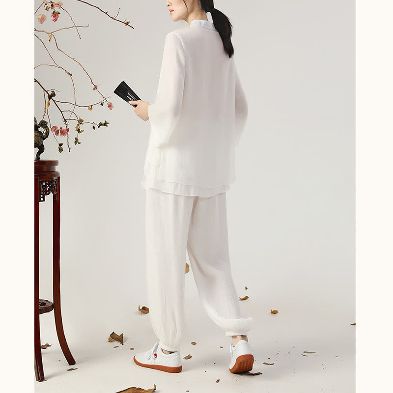 Buddha Stones 2点セット 長袖 カエルボタン 瞑想 祈り 禅 練習 太極拳 ユニフォーム 衣類 レディース セット