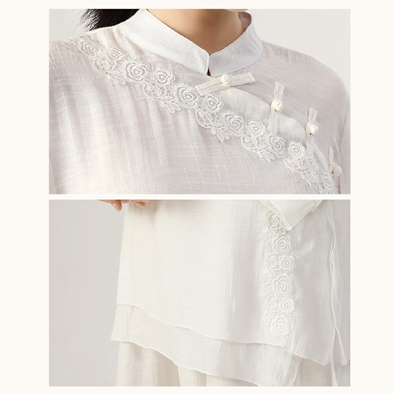 Buddha Stones 2点セット 長袖 カエルボタン 瞑想 祈り 禅 練習 太極拳 ユニフォーム 衣類 レディース セット