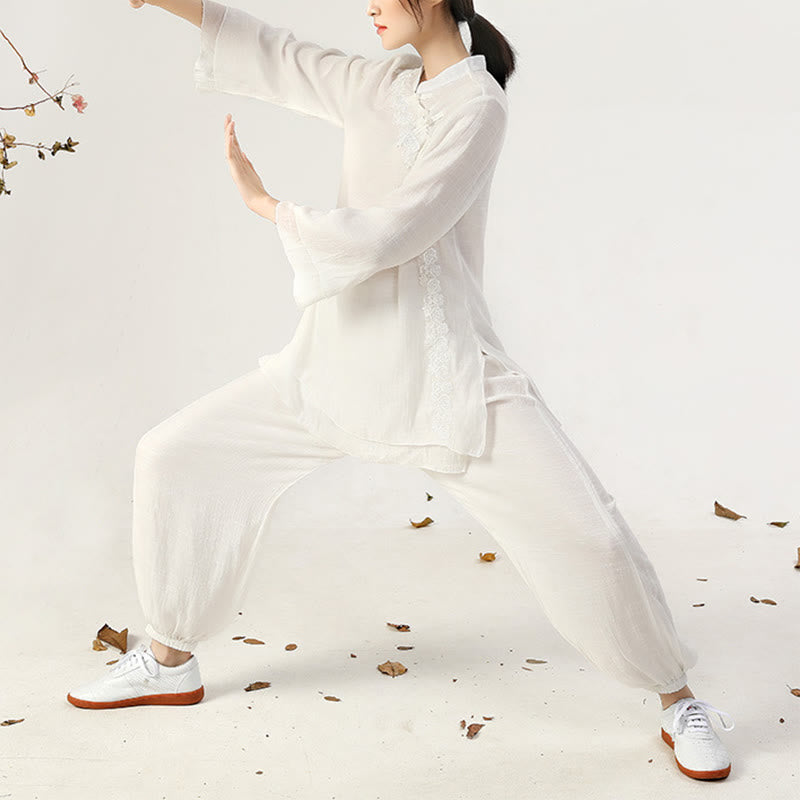 Buddha Stones 2点セット 長袖 カエルボタン 瞑想 祈り 禅 練習 太極拳 ユニフォーム 衣類 レディース セット