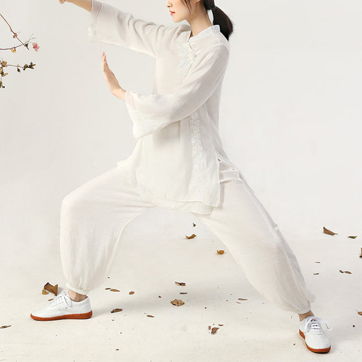 Buddha Stones 2点セット 長袖 カエルボタン 瞑想 祈り 禅 練習 太極拳 ユニフォーム 衣類 レディース セット