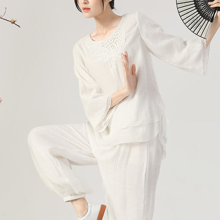 Buddha Stones 2点セット 長袖 カエルボタン 瞑想 祈り 禅 練習 太極拳 ユニフォーム 衣類 レディース セット