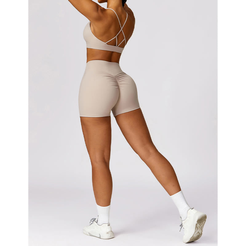 Buddha Stonesジム スポーツ ヨガ バックレス ブラ クロップ タンクトップ 通気性 ショーツ