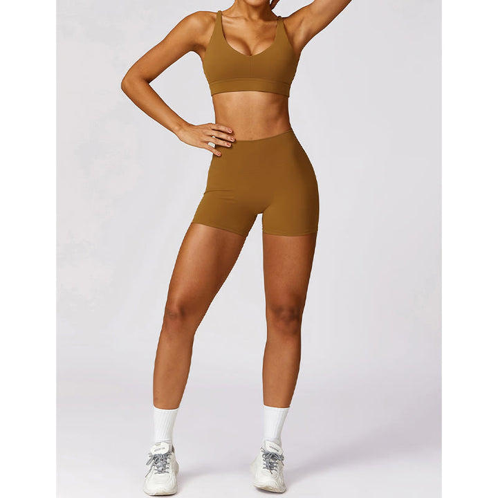 Buddha Stonesジム スポーツ ヨガ バックレス ブラ クロップ タンクトップ 通気性 ショーツ