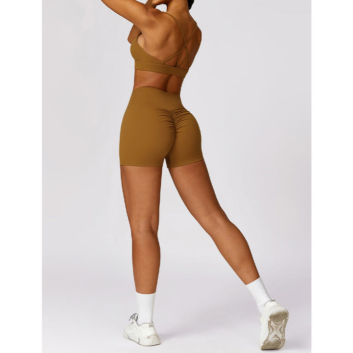 Buddha Stonesジム スポーツ ヨガ バックレス ブラ クロップ タンクトップ 通気性 ショーツ